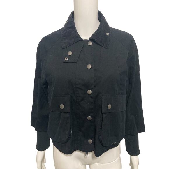 RED VALENTINO Black Cotton Sherpa Collared Lined Cropped Jacket Size 40 US 2